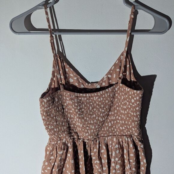 Aerie Brown Polka Dot Button Down Slip Mini Dress Sundress - Picture 5 of 7